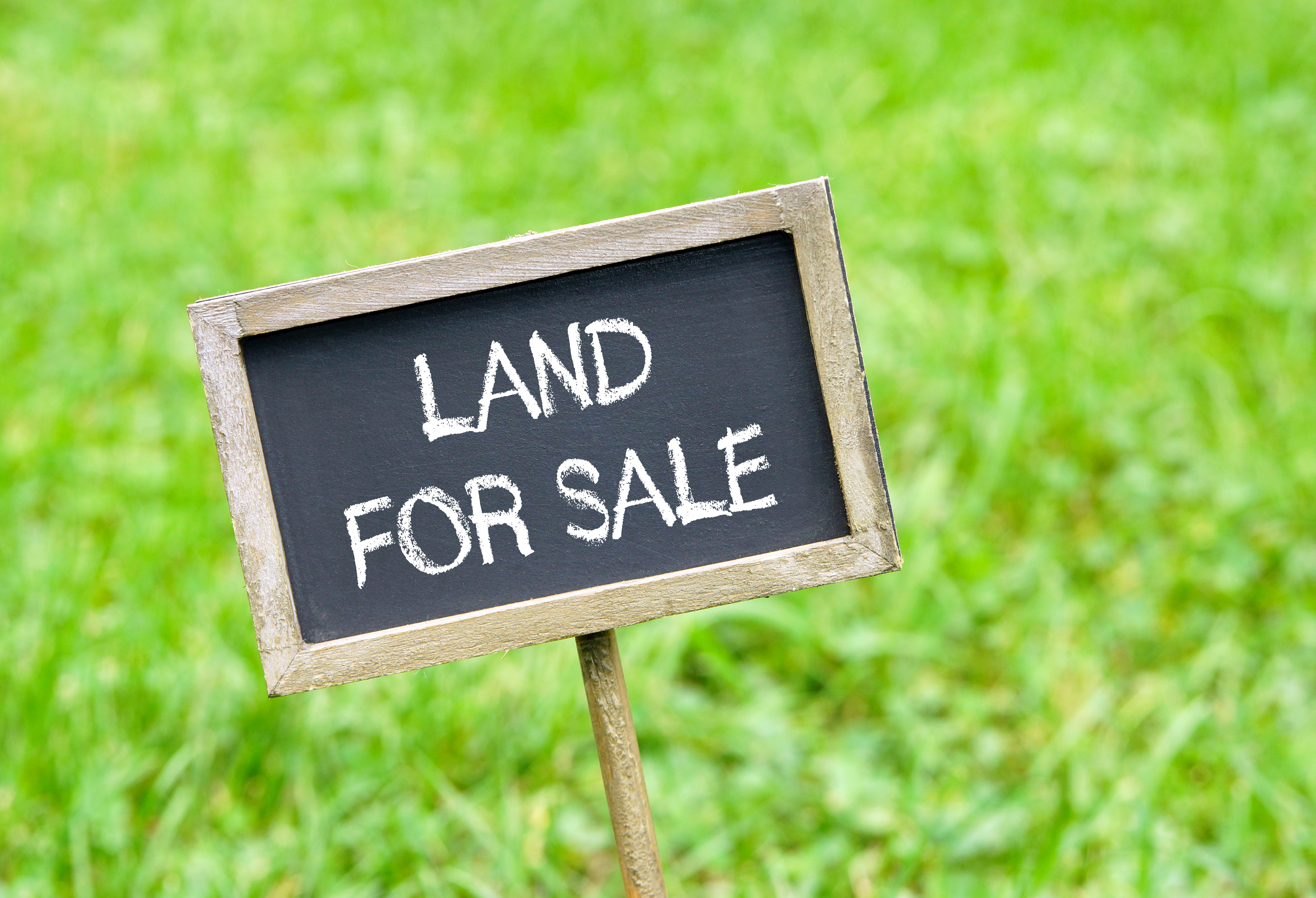 Land for Sale - chalkboard on green grass background Land for sale